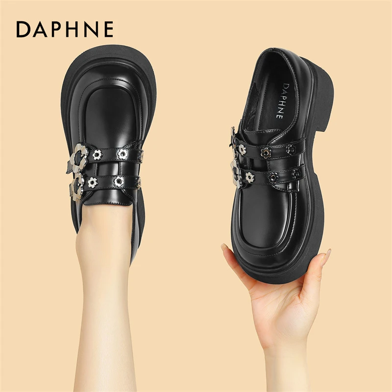 达芙妮真皮英伦风女2025爆款秋季百搭日系jk单鞋厚底女款乐福鞋