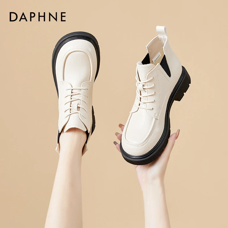 达芙妮复古百搭厚底马丁靴2025秋冬增高时尚短靴女英伦风皮鞋单靴