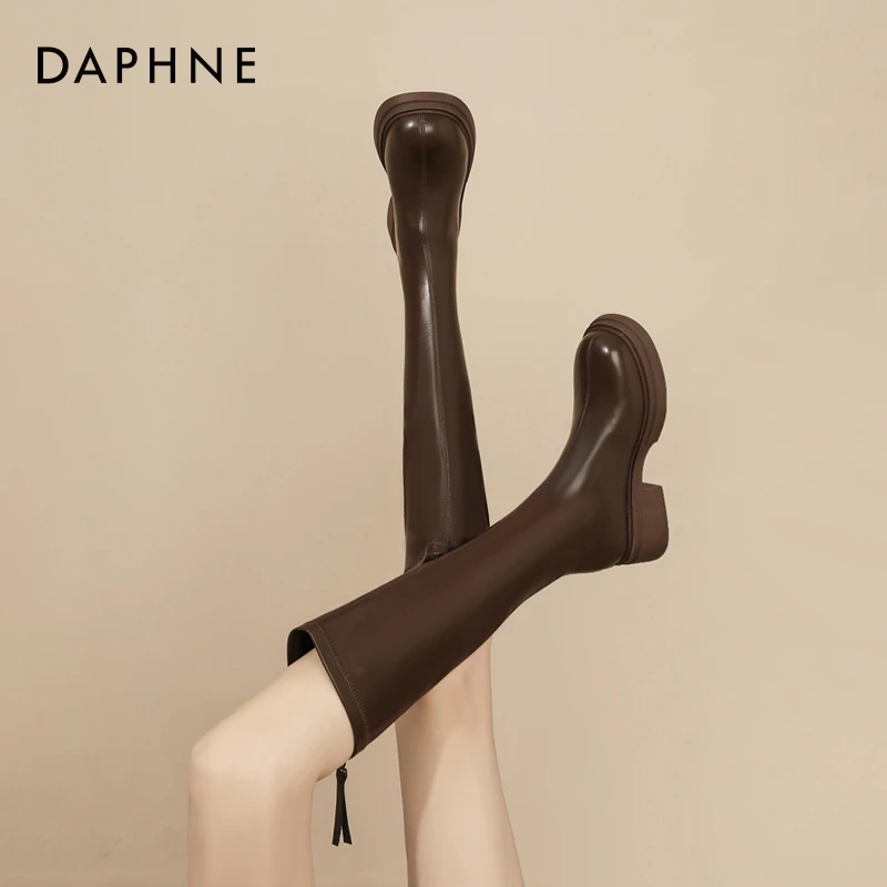 Daphne/达芙妮不过膝长筒靴女2023年新款冬季时尚 长靴骑士高筒靴