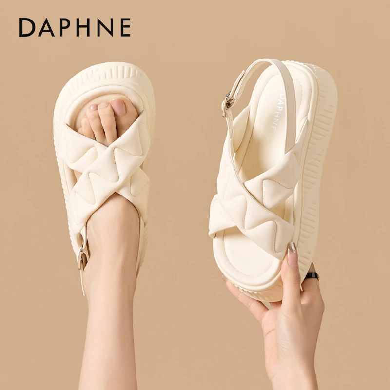 松糕厚底凉鞋2025夏季新款交叉带罗马鞋踩屎感沙滩鞋