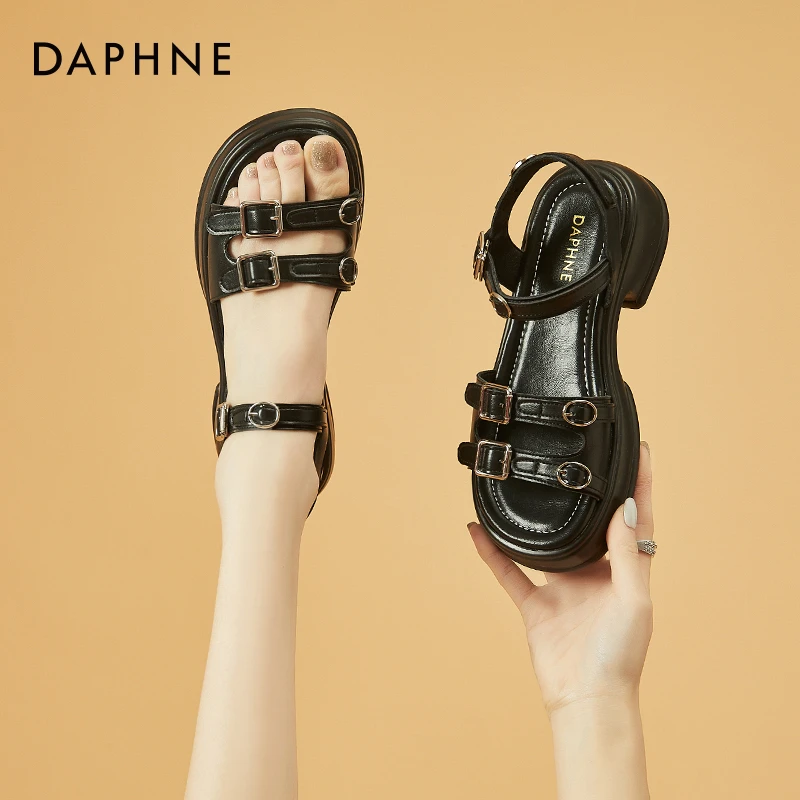 达芙妮法式软底松糕厚底凉鞋女夏季2025爆款百搭网红休闲罗马凉鞋