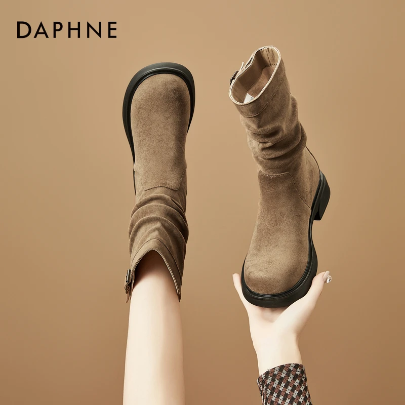 达芙妮慵懒风时装厚底短靴2025新款复古中筒美拉德软底百搭堆堆靴
