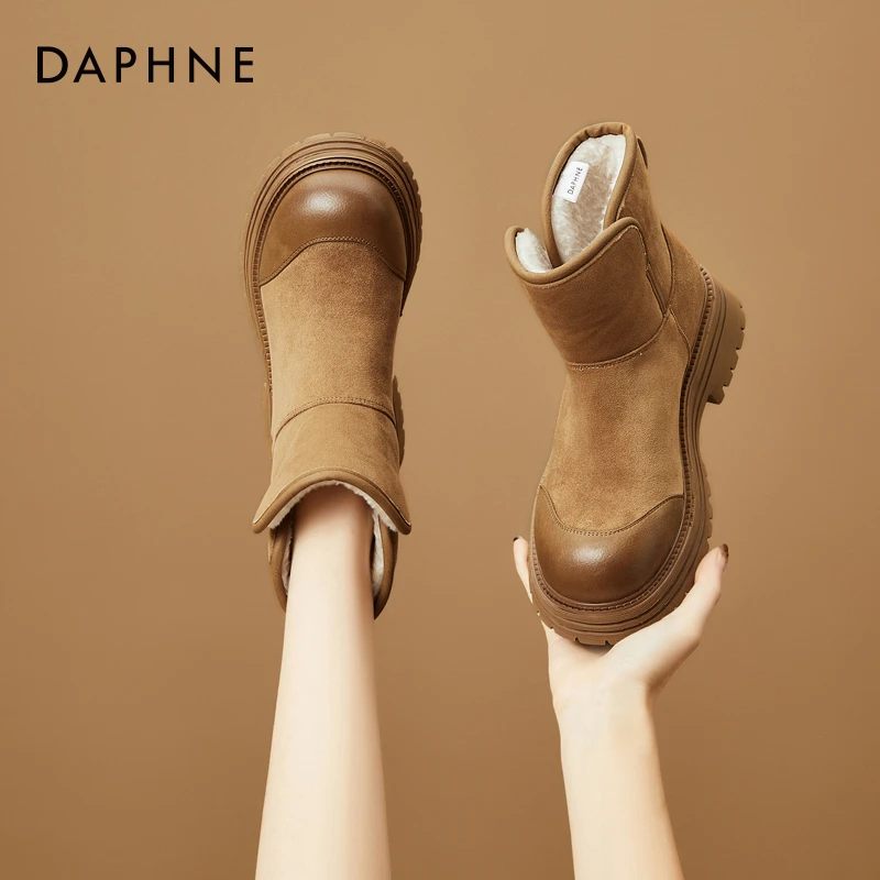 达芙妮大头厚底短靴复古雪地靴女款2025冬季新款加绒保暖防寒棉鞋