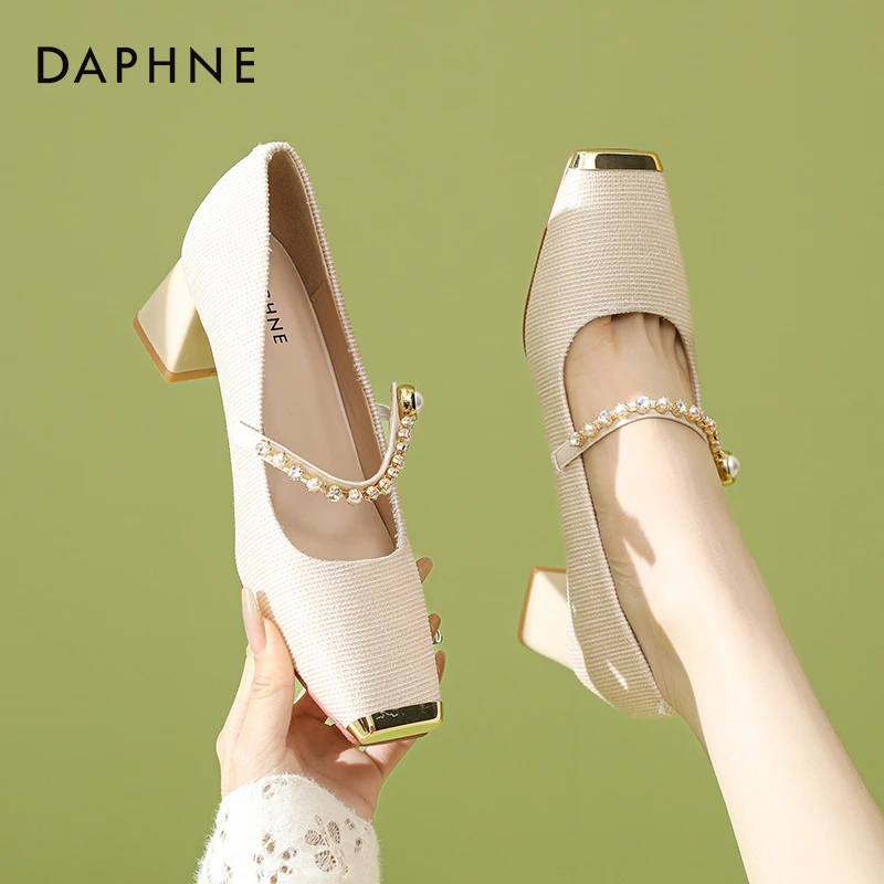 达芙妮粗跟单鞋女2025春新款复古玛丽珍鞋方头高跟鞋不累脚晚晚鞋