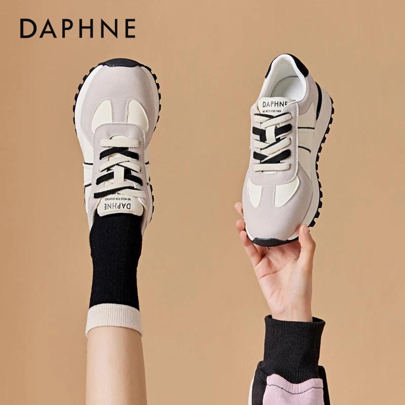 达芙妮厚底松糕休闲鞋女2024年春季新款复古百搭软底增高运动鞋子