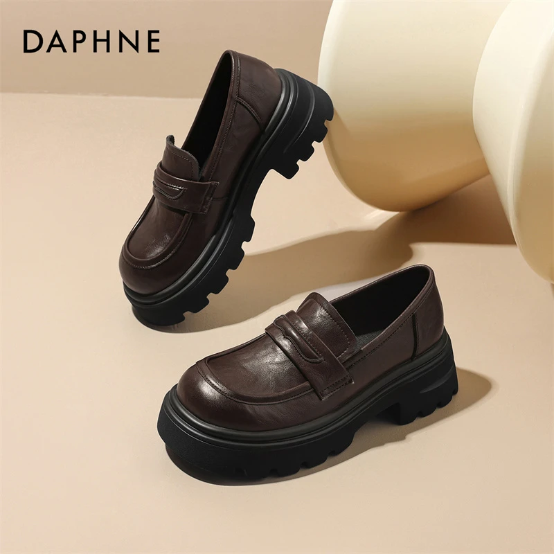 Daphne/达芙妮英伦风小皮鞋女2025春季新款厚底单鞋一脚蹬乐福鞋