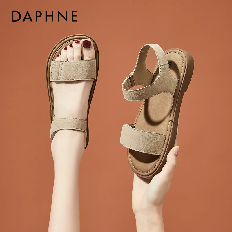 达芙妮复古休闲运动凉鞋女夏外穿2024新款罗马鞋配裙子平底沙滩鞋