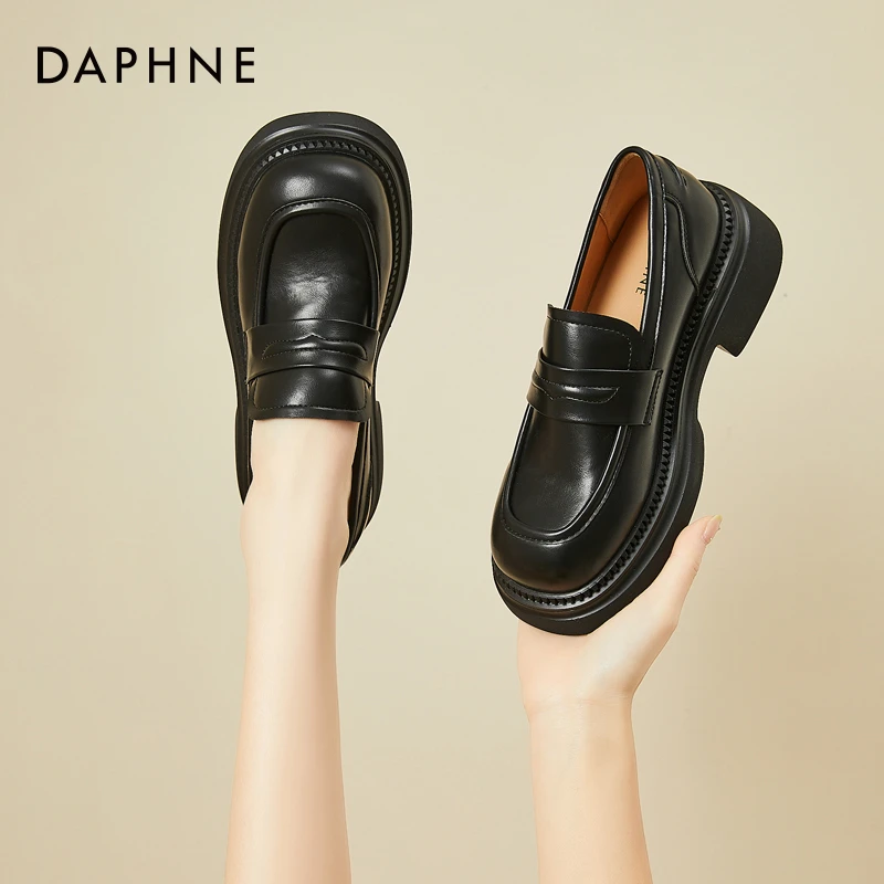 达芙妮厚底百搭乐福鞋女2024新款秋季一脚蹬单鞋日系jk制服小皮鞋