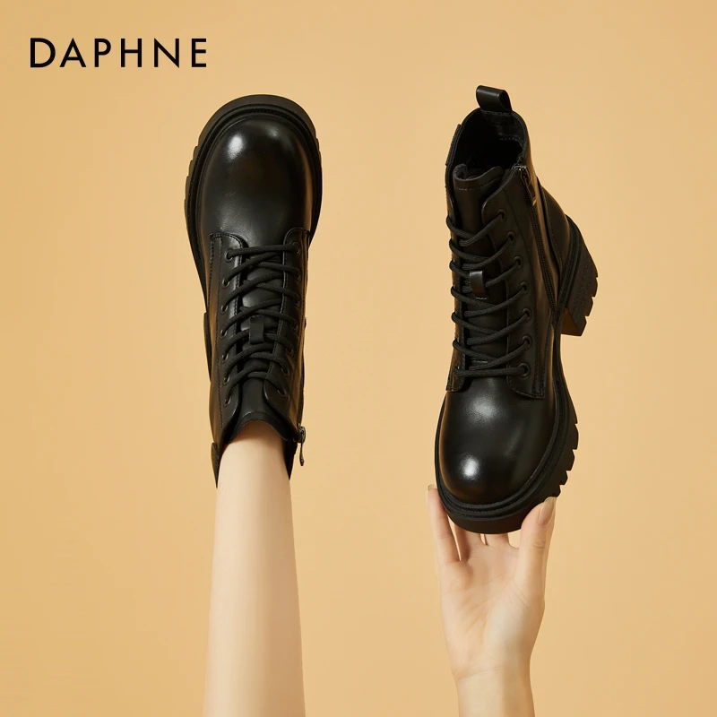 达芙妮秋上新厚底马丁靴时尚短靴2025年雅丹风冬季英伦风粗跟靴子