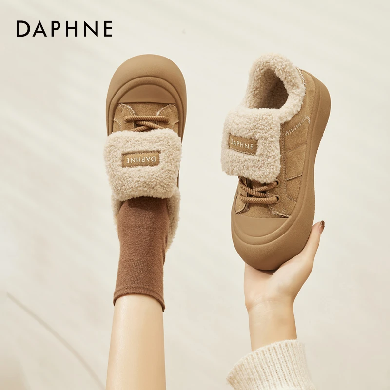 达芙妮厚底雪地鞋2025冬季新款复古加绒丑萌保暖毛毛棉鞋百搭板鞋