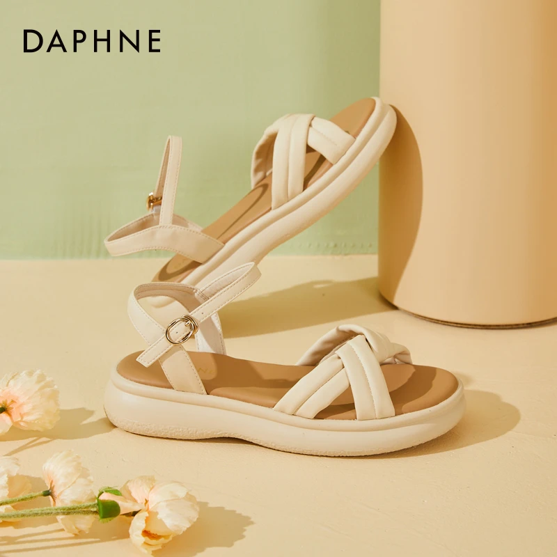 Daphne/达芙妮百搭厚底一字带凉鞋2025年夏季软底妈妈鞋时尚女鞋