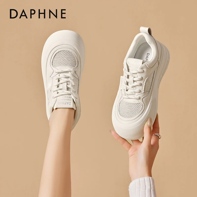 百搭厚底小白鞋大圆头2025春季新款时尚网面学生潮鞋