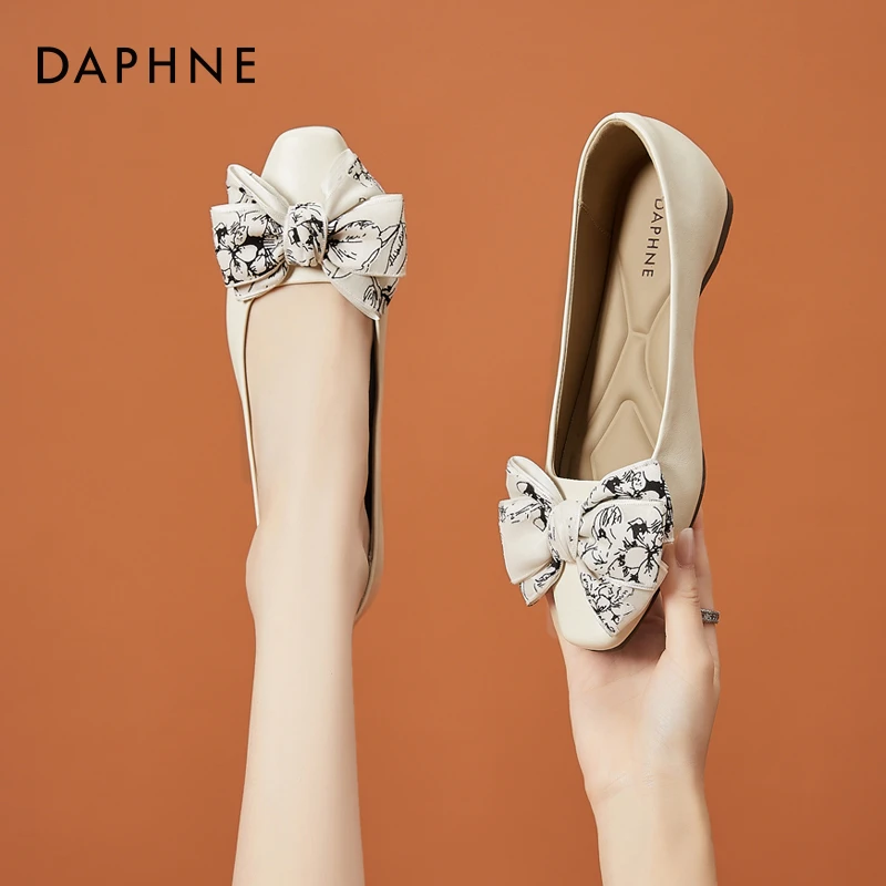 达芙妮浅口平底晚晚风温柔鞋2025年新款春季蝴蝶结法式气质单鞋女