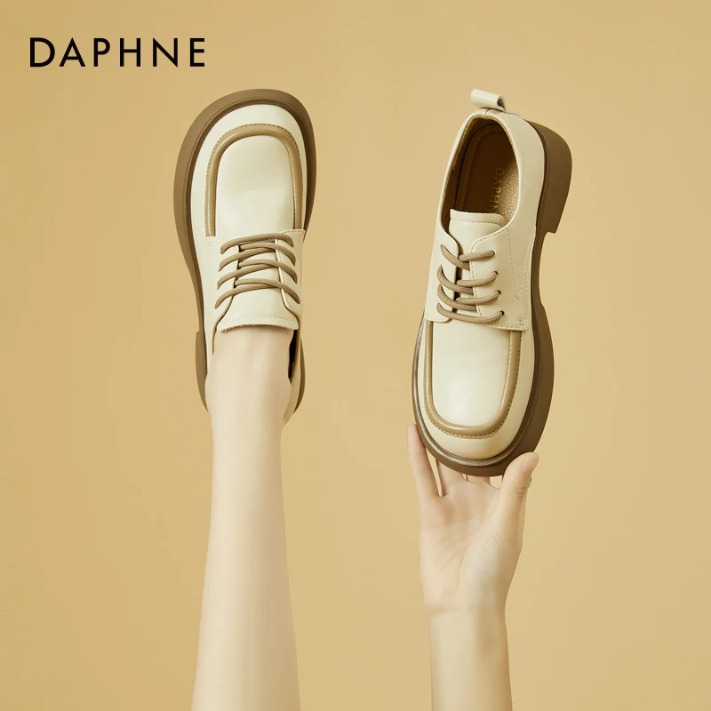 达芙妮厚底英伦乐福鞋春2025秋季时尚女鞋百搭小皮鞋复古粗跟单鞋