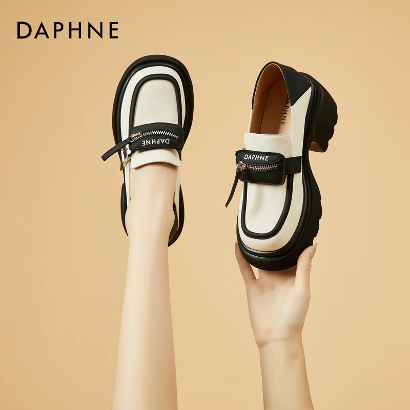 达芙妮厚底增高英伦风乐福鞋女春季2025爆款小个子皮鞋一脚蹬单鞋