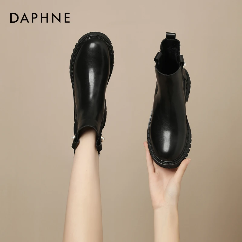 Daphne/达芙妮切尔西靴冬季2025厚底靴子中筒靴马丁靴 时尚烟筒靴