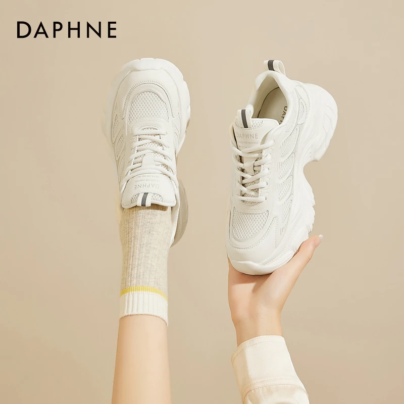 达芙妮春上新网面透气老爹鞋女款2025厚底增高休闲鞋薄款运动鞋