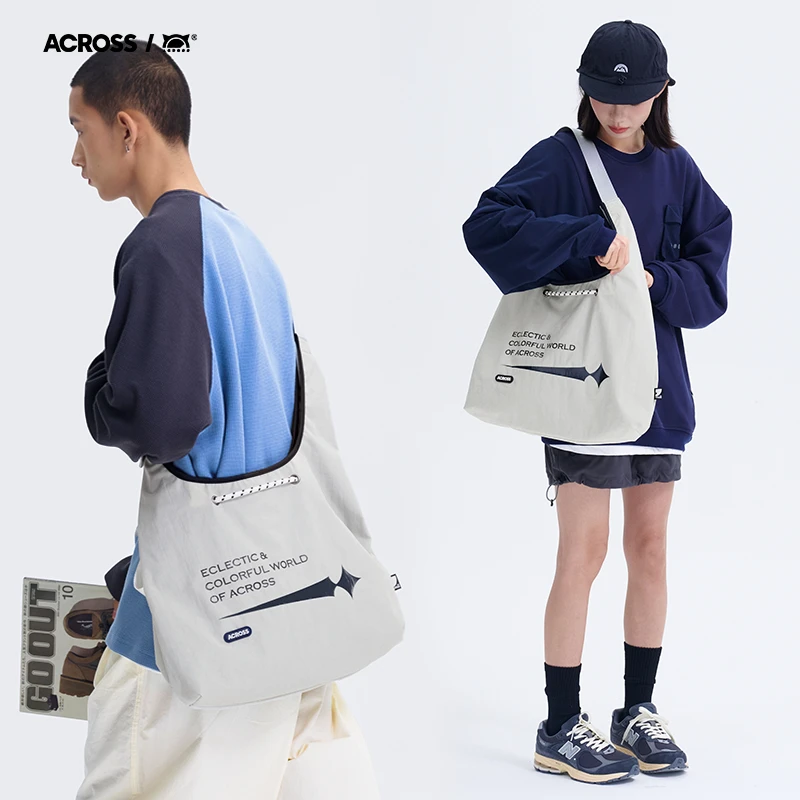 across原创设计潮牌斜挎包男大学生上课通勤单肩包大容量挎包女