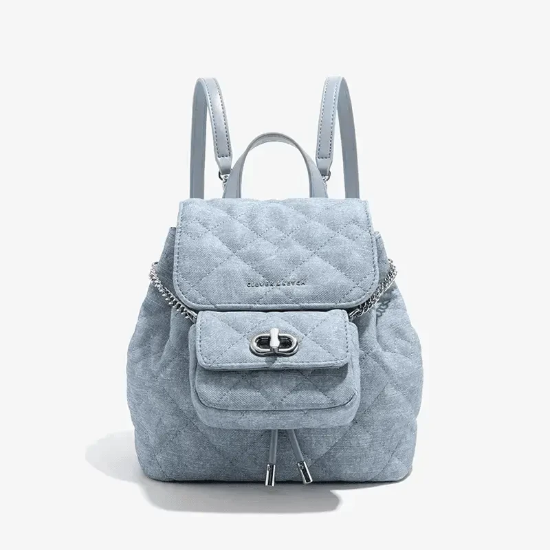 CLEVER&KETCH小香风菱格双肩背包女2025新款百搭通勤水桶包