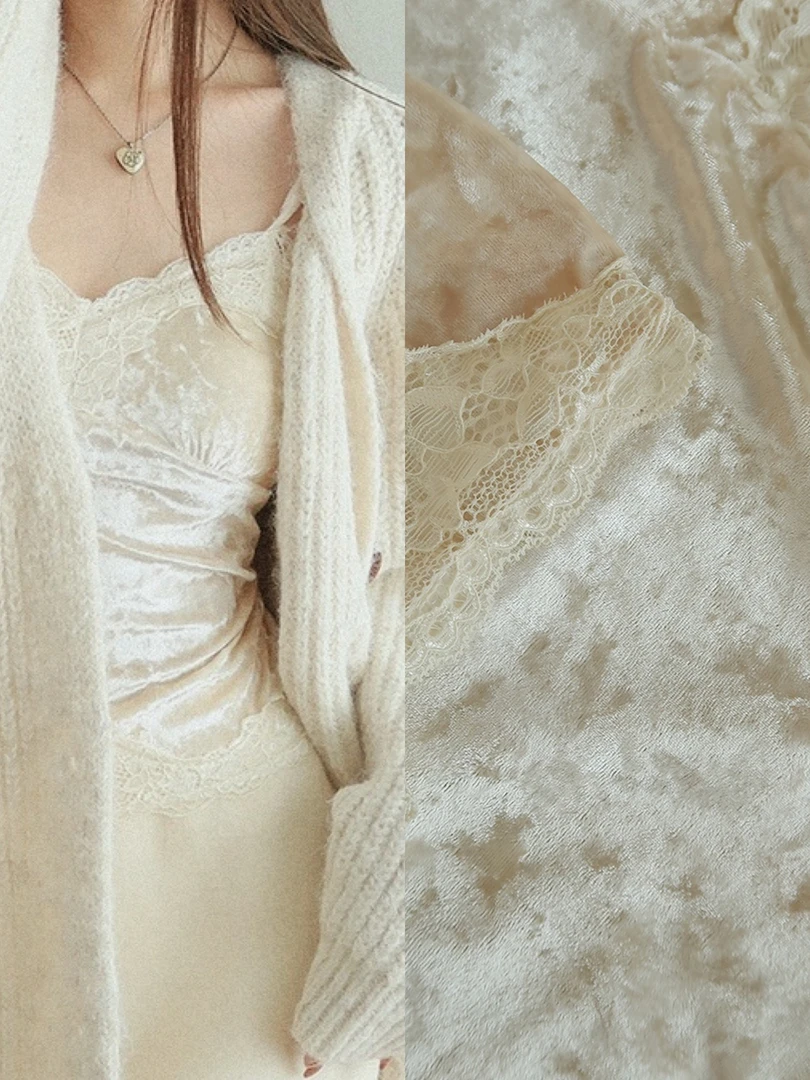 vuillard【香槟丝绒吊带】叠穿百搭纯欲风带杯垫内搭修身美背上衣