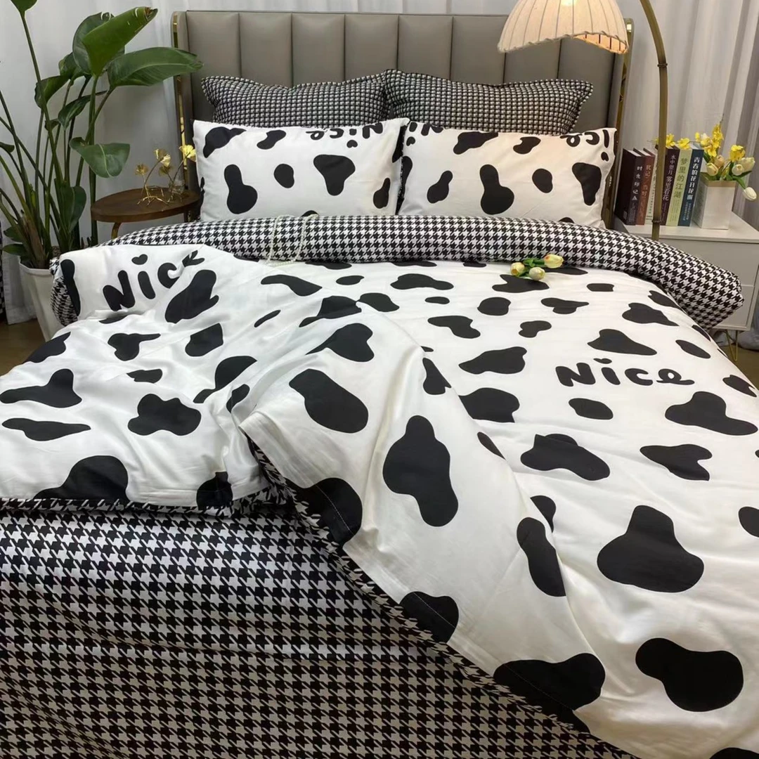 沁晨家居-全棉简约奶油格子四件套纯棉三件套床上用品 黑糖牛奶dx