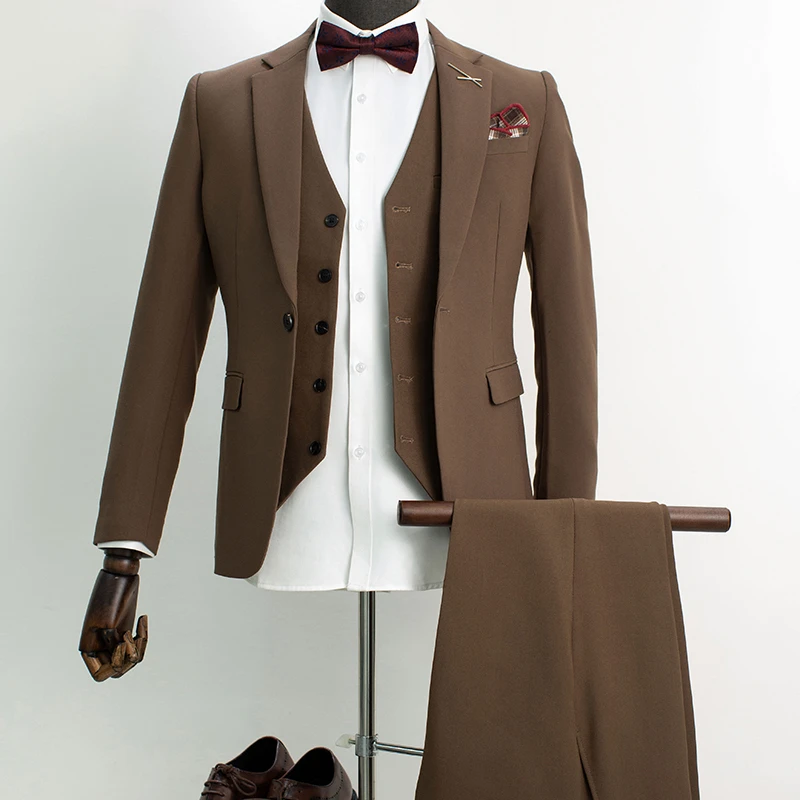 J61商务休闲西服套装平驳领纯色婚礼西服三件套