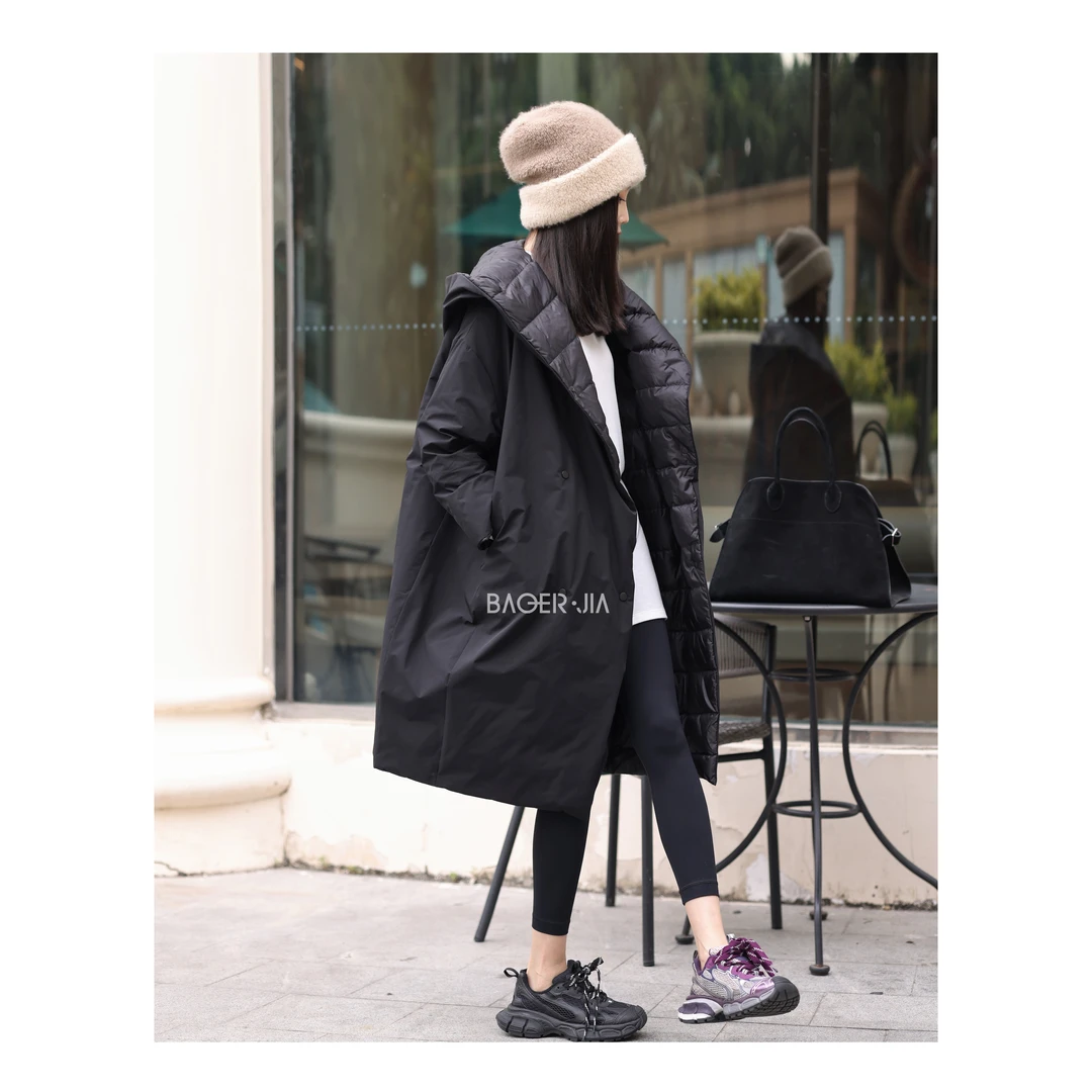 2-宝儿家BH06023411冬季新款保暖慵懒暗黑风双面连帽廓形羽绒服