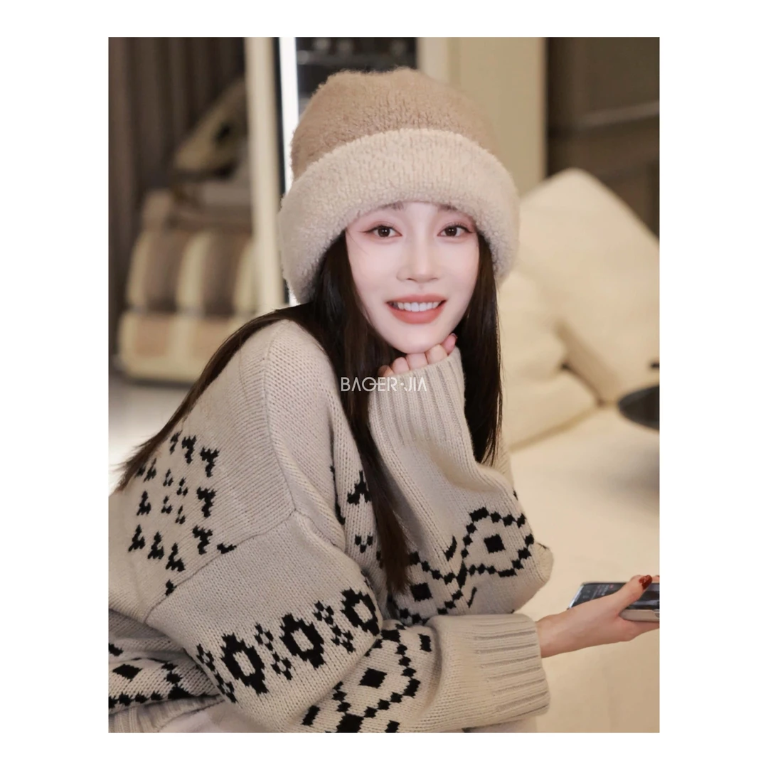 3-宝儿家含幂BV61324309秋季新款穿搭几何图形提花羊毛针织开衫