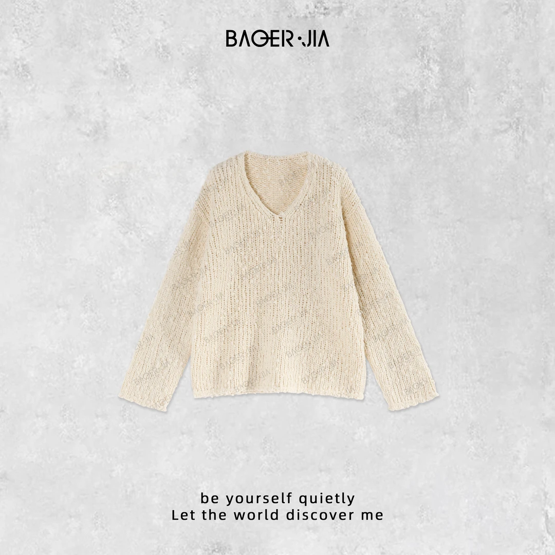 3-宝儿家含幂BV56024308秋季新款穿搭条纹针织V领毛衣