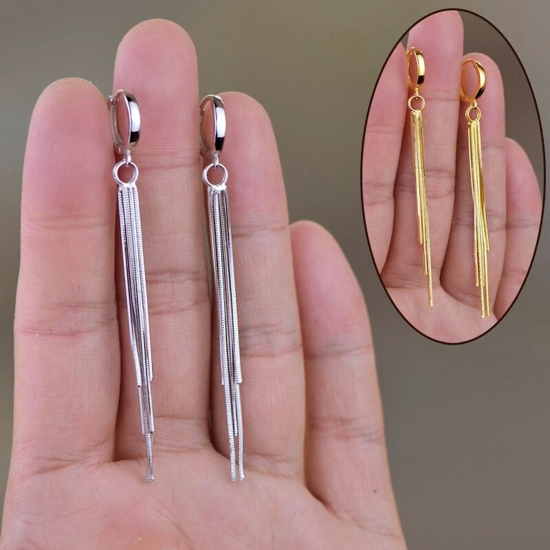 合金耳饰 纯银长款流苏耳环耳扣女气质超仙显脸瘦女银耳线防过敏