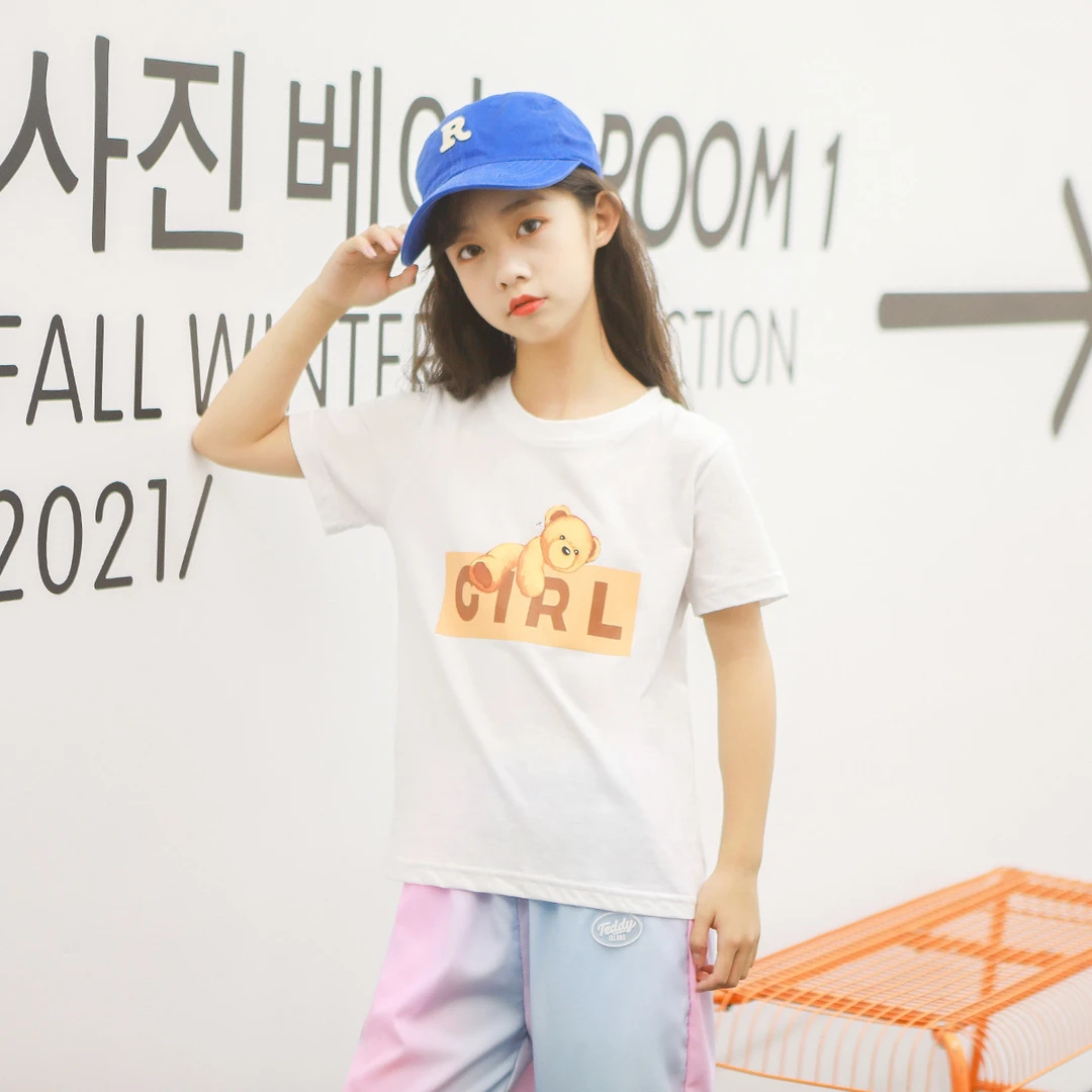 【ZZ815】夏季新款中大童韩版百搭简约儿童休闲印花圆领上衣