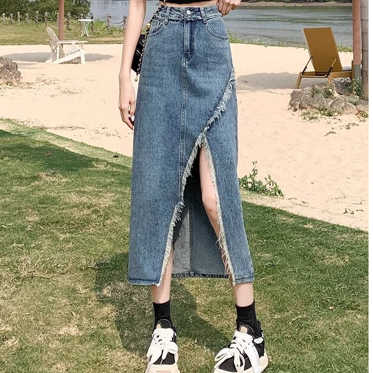 【直播间下单】2025中高腰气质百搭牛仔半身裙