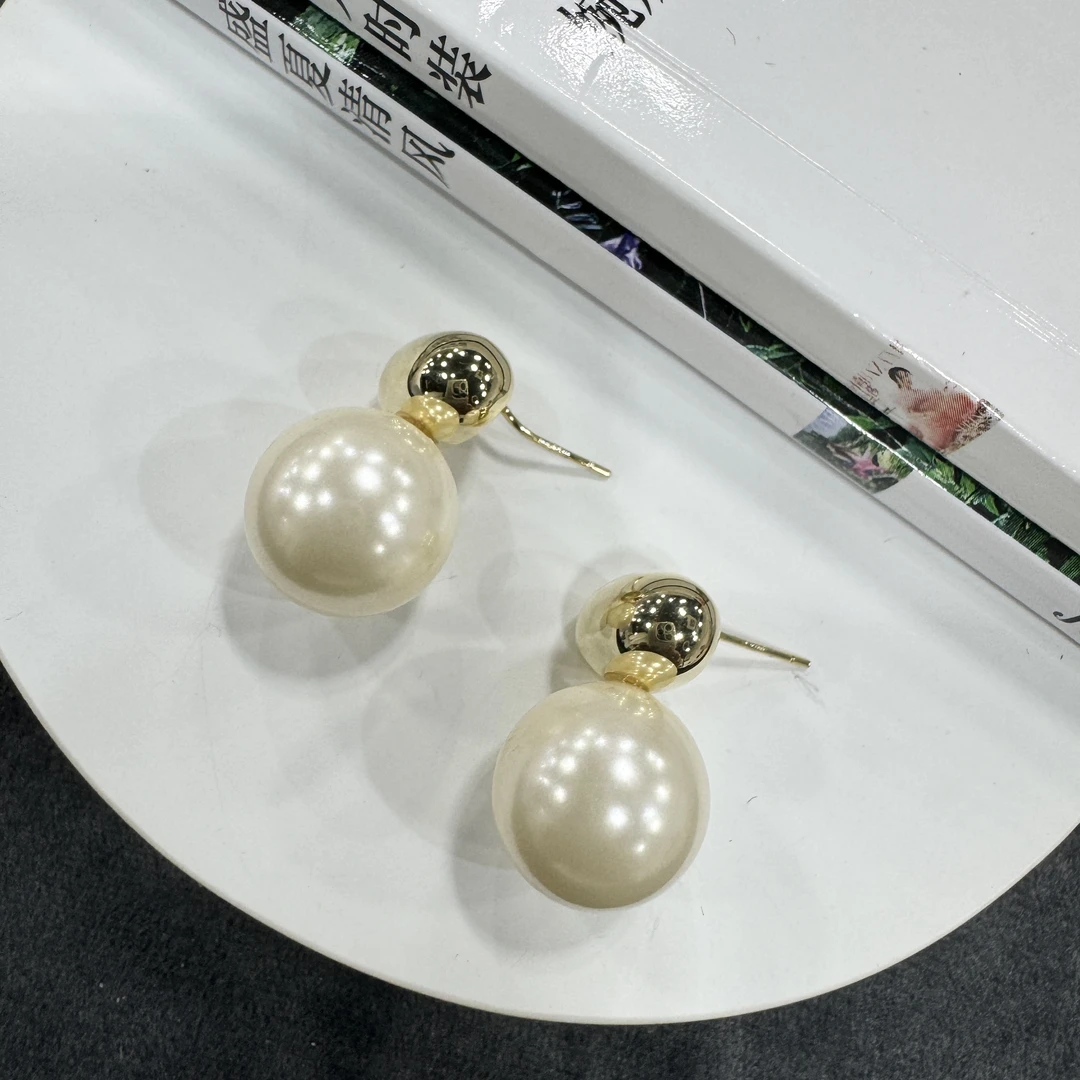 铜合金耳饰 轻奢气质扁圆珍珠耳饰452