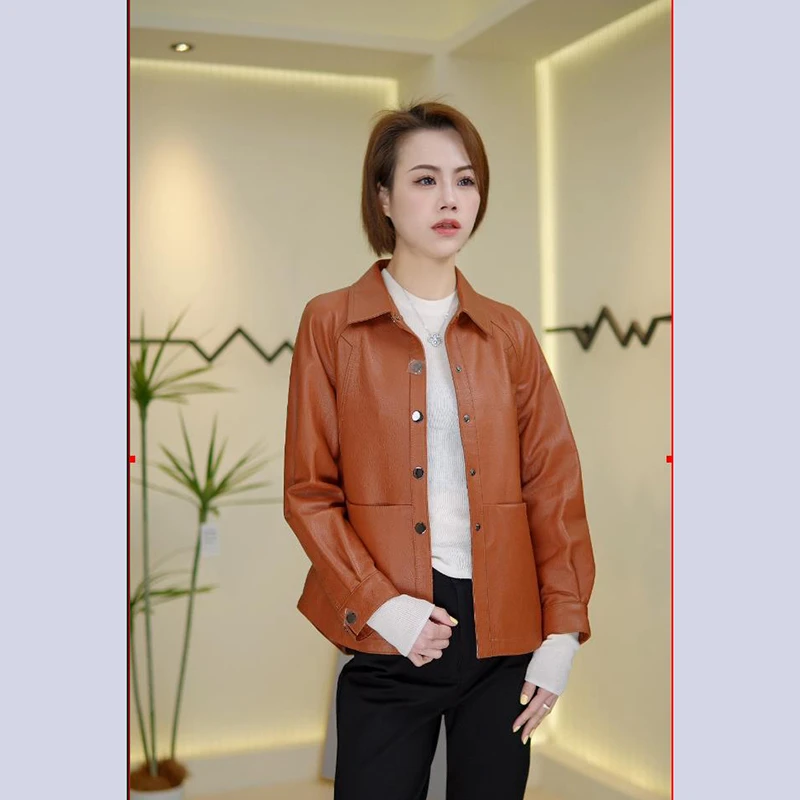 皮夹克外套皮衣女外套时尚女士百搭女士翻领