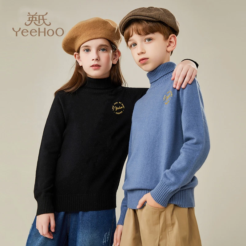 英氏儿童羊毛衫春冬中大童高领保暖毛衣儿童洋气打底针织衫W2040