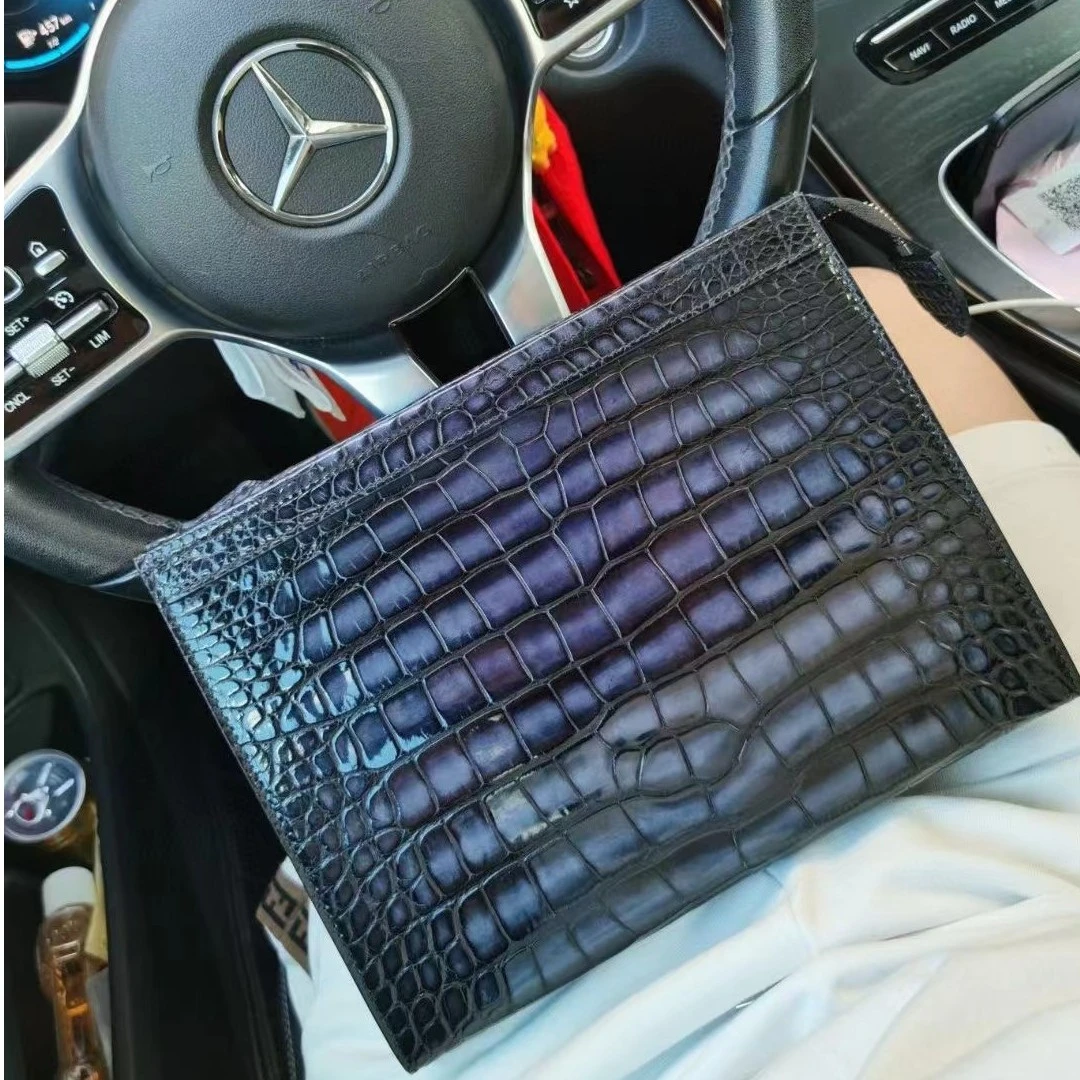 【古渲】男士洗漱包高端鳄鱼皮擦色夹包时尚男士钱包【】