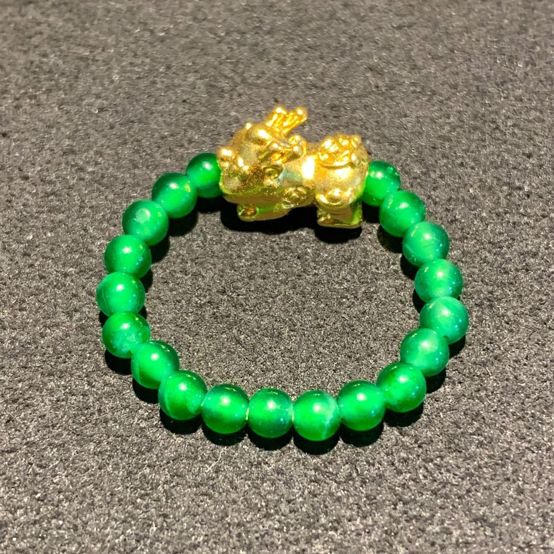 足金天然A货翡翠貔貅小米珠戒指