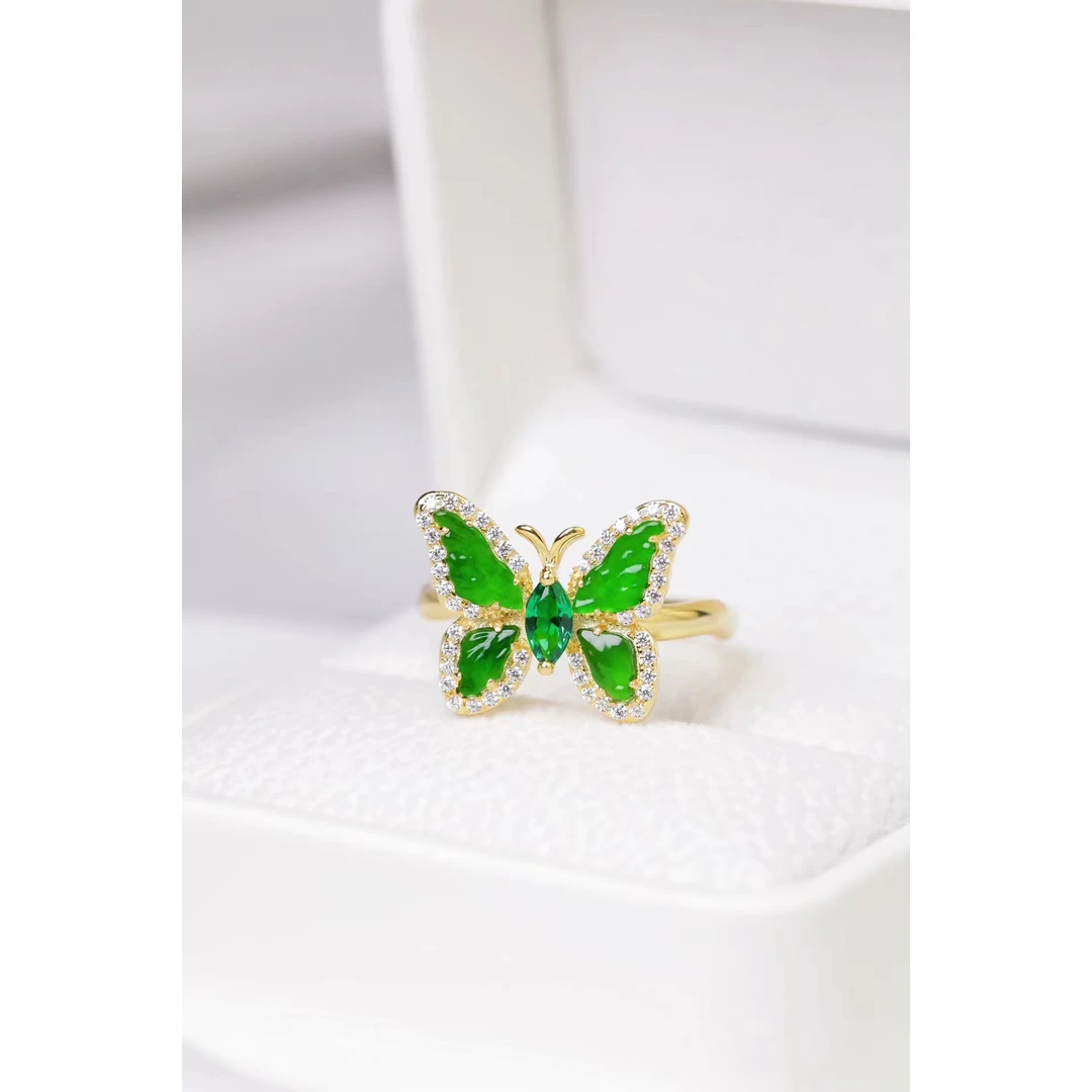 925银蝴蝶戒指项链套装