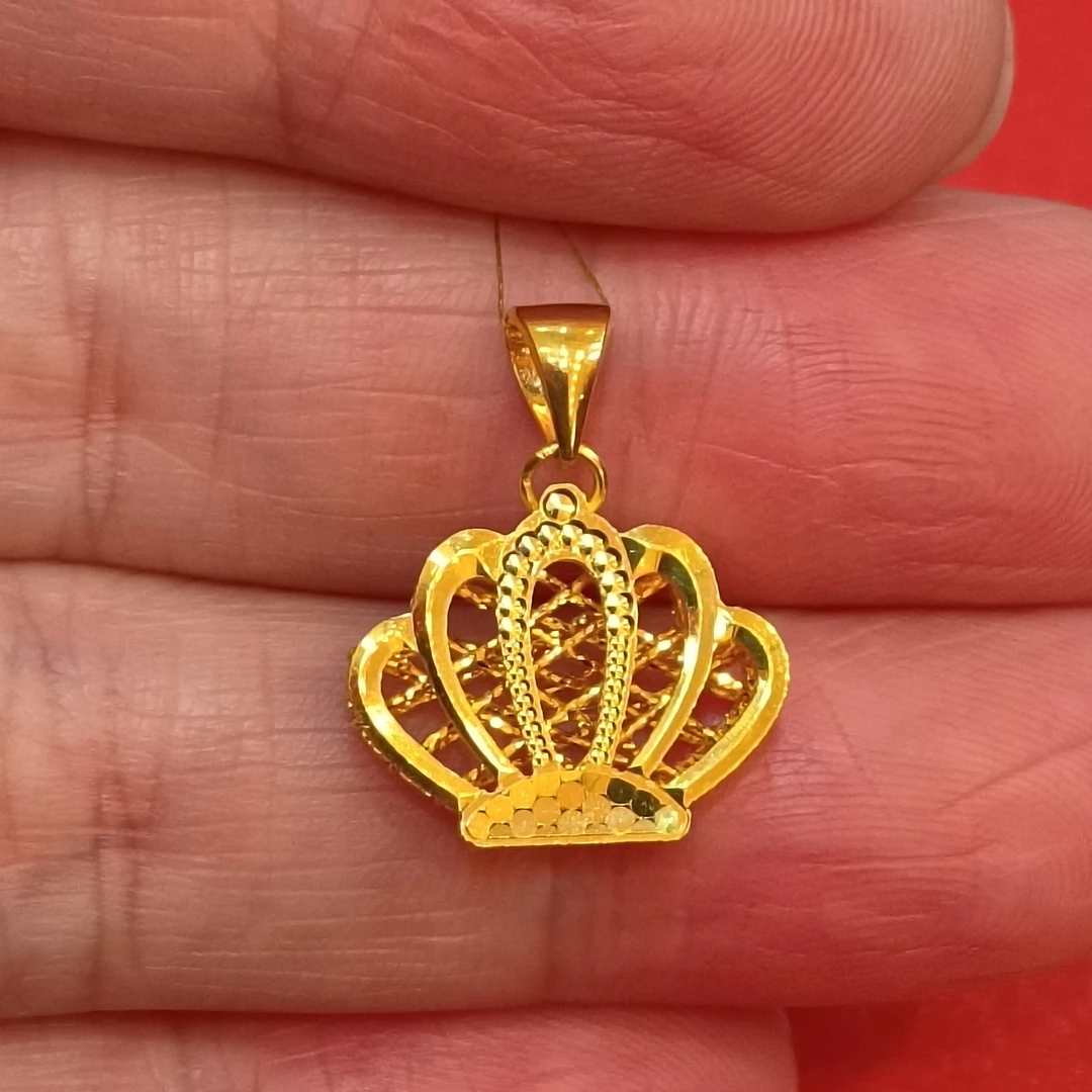 足金999黄金吊坠女式4.01克真金正品纯黄金皇冠坠子闪亮时尚新款