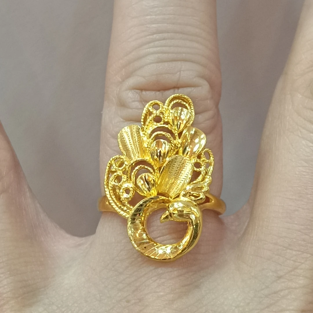 足金999黄金戒指6.84克纯黄金女式戒指活口实心黄金女戒孔雀戒指