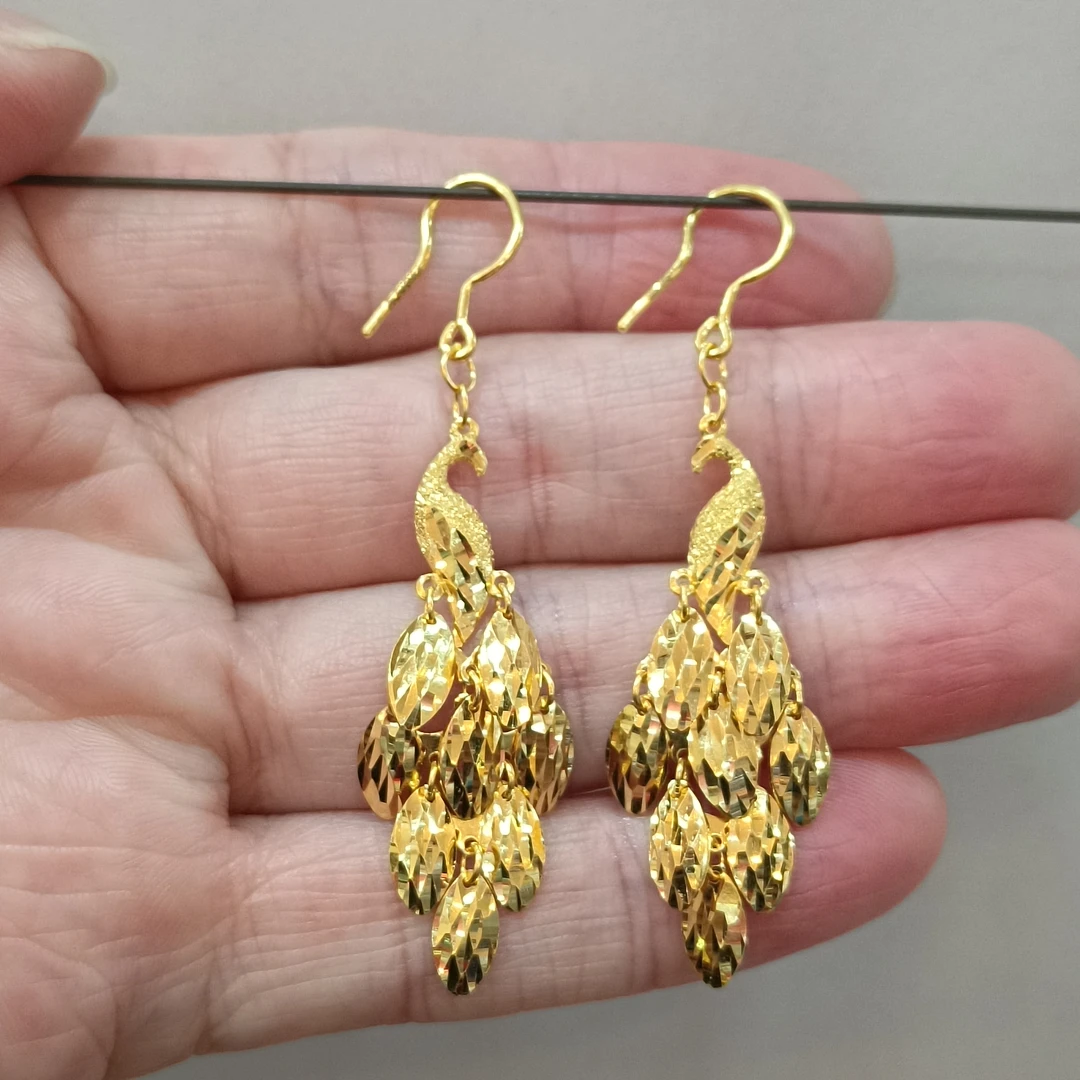 足金999黄金耳环8.10克真金正品纯黄金耳吊孔雀耳饰时尚新款耳环