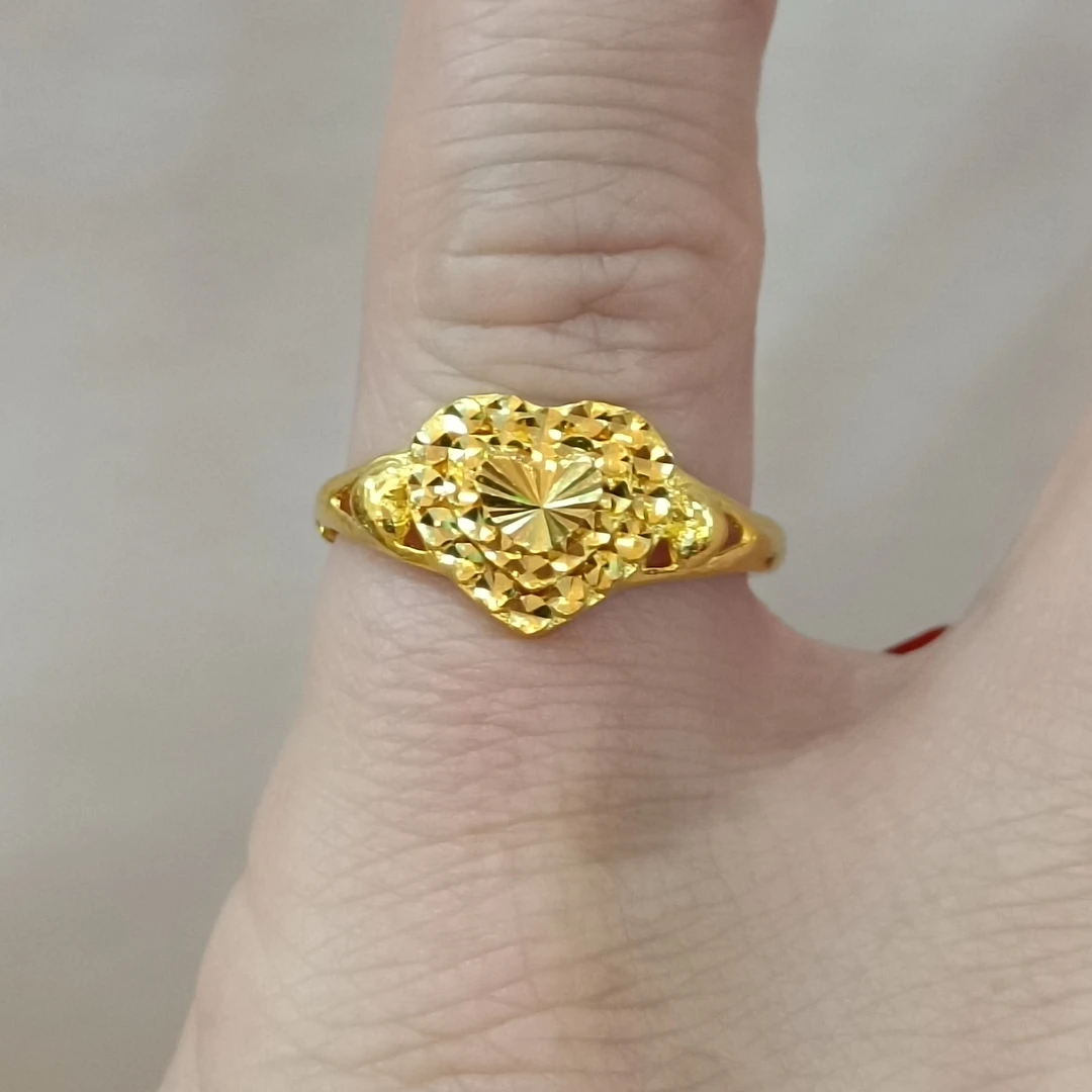足金999黄金戒指真金正品纯黄金爱心戒指仿钻女士戒指活口女戒