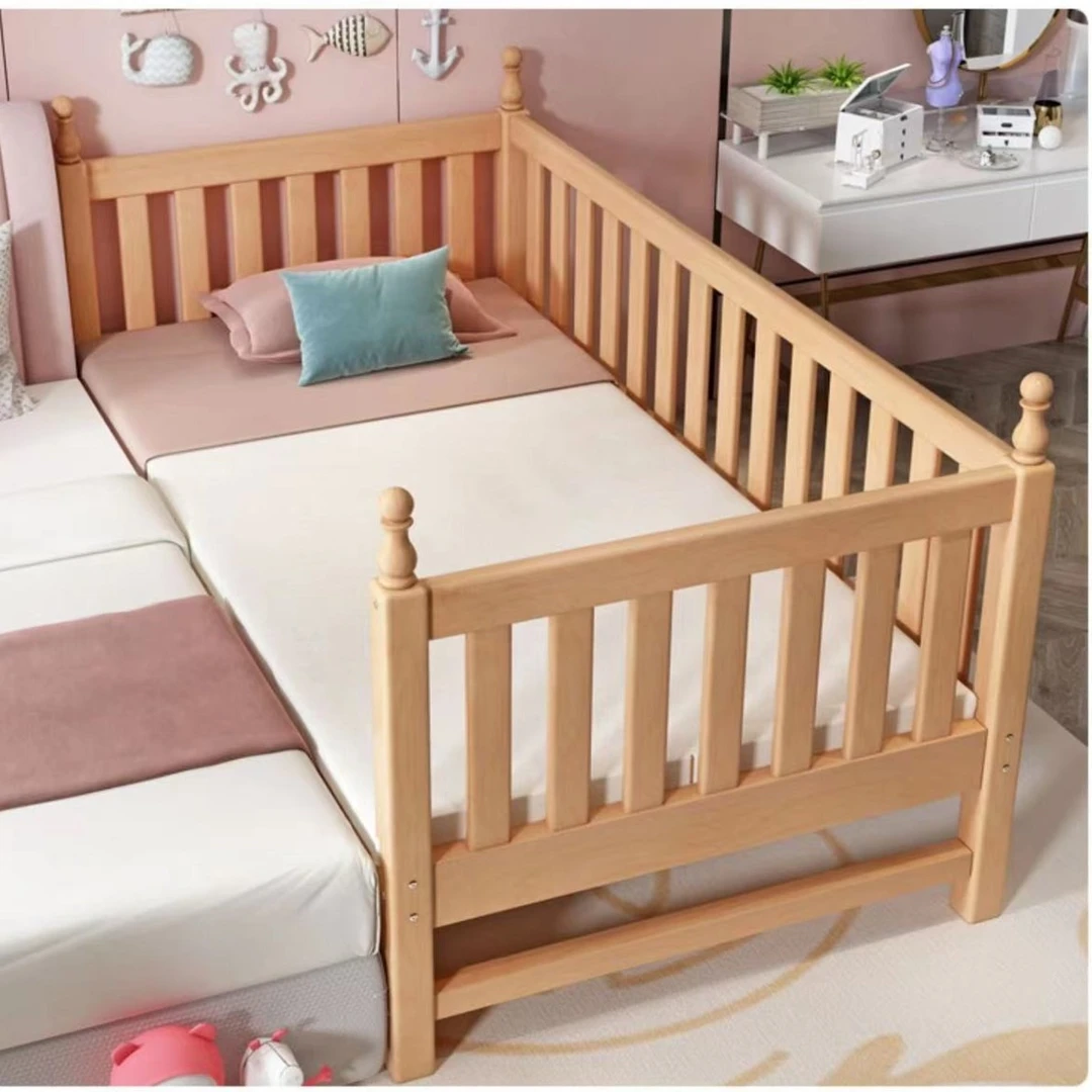 爱美舍 拼接床榉木床带护栏单人床小孩床实木小床宝宝加宽床边婴