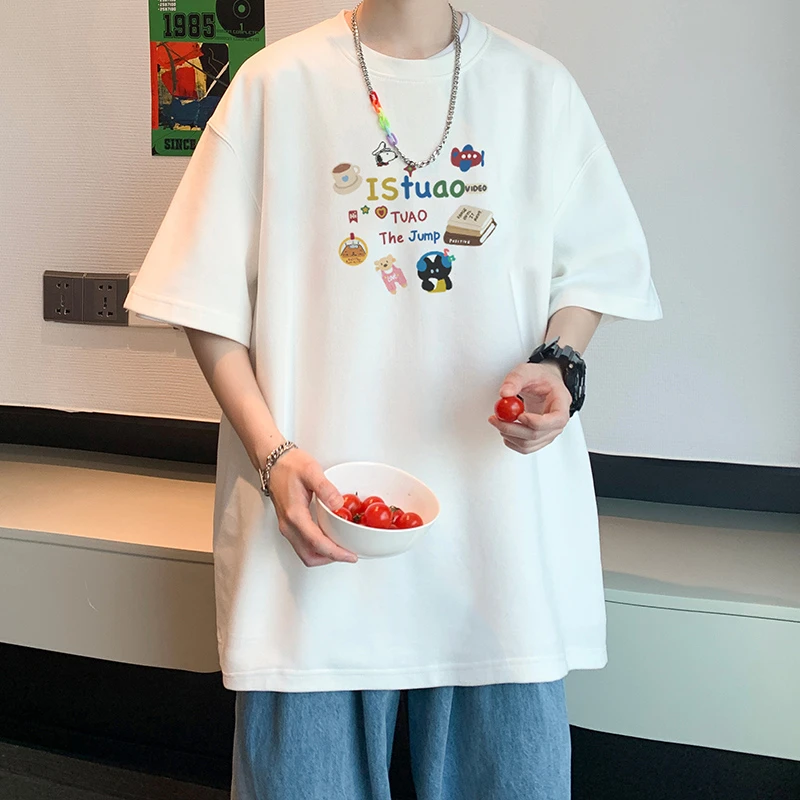 2024新款短袖t恤男士夏季重磅纯棉潮牌体恤简约百搭半袖宽松学生