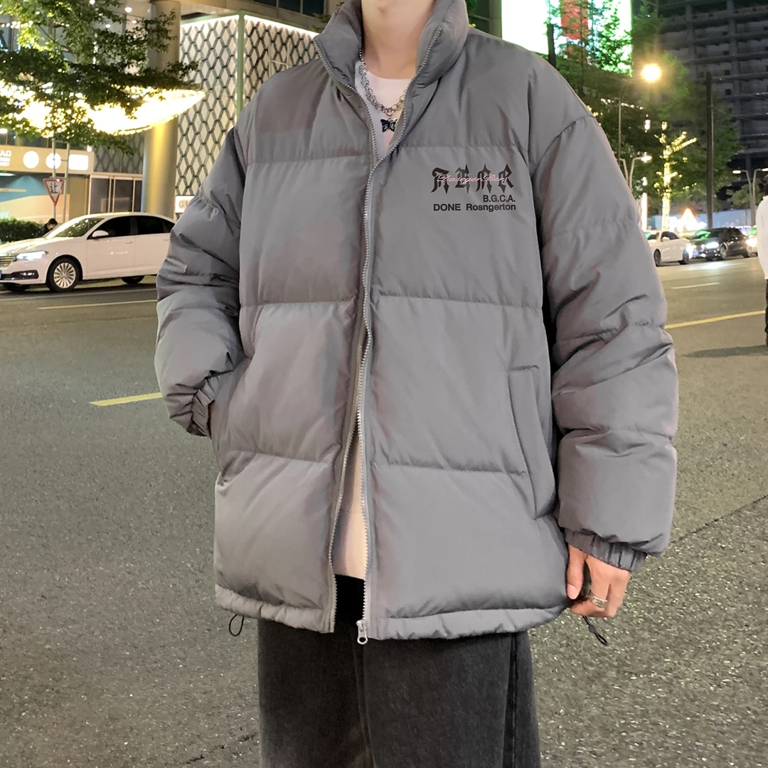 加厚棉服时尚百搭冬季立领棉衣男生宽松大码棉袄保暖潮牌印花字母
