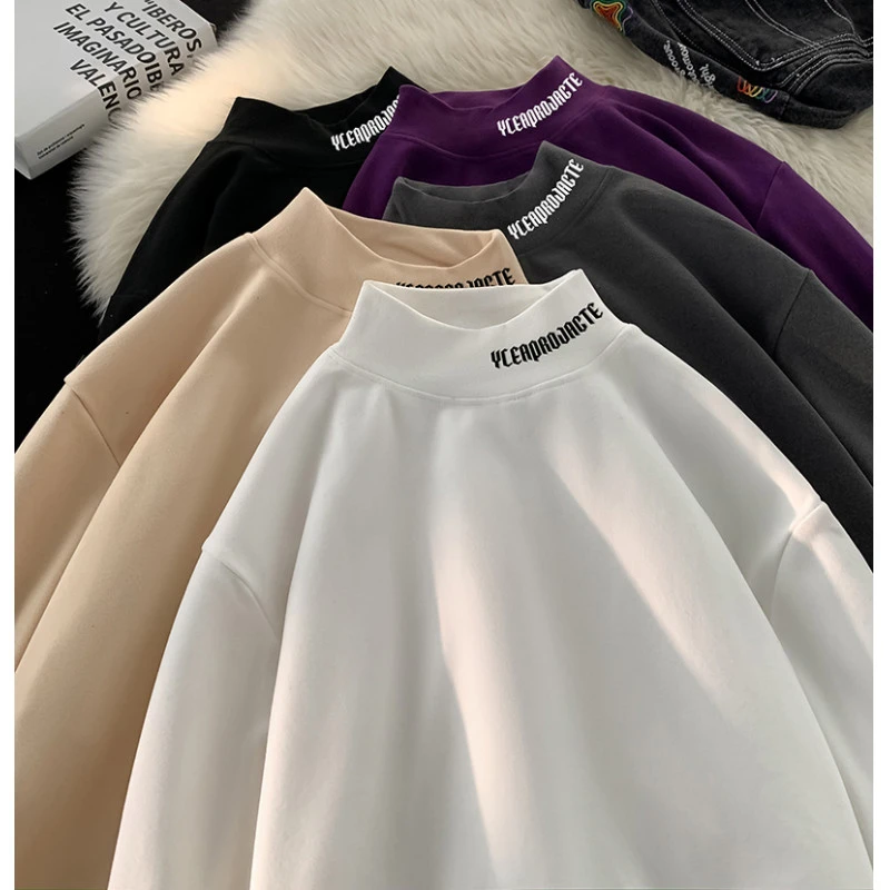 德绒打底衫长袖t恤男士潮牌加绒内搭半高领秋冬季保暖体桖衫上衣