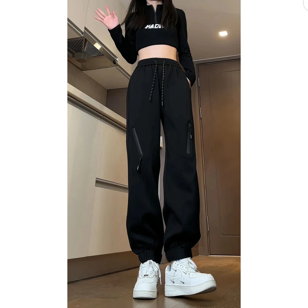 美式高街卫裤男士秋季束脚哈伦裤潮流设计感百搭拉链休闲工装裤子