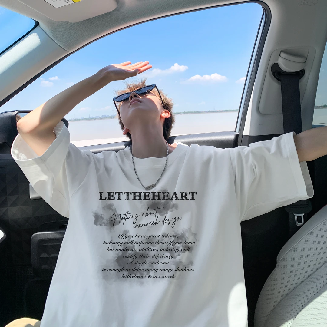 美式印花短袖T恤夏季新款百搭宽松休闲体恤潮牌重磅纯棉青少年ins