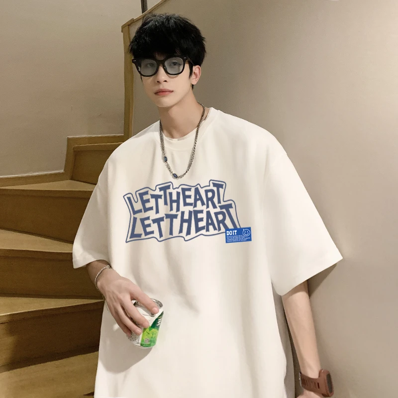 男士短袖t恤潮牌潮流宽松2025新款夏季美式半袖纯棉百搭小众印花