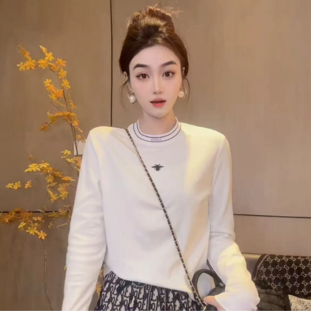 【橘子定制】2024新款百搭轻奢刺绣休闲长袖上衣打底女M8551-1